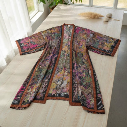 Kimono Long Bohème Imprimé Polyester pour Femme - Style Été Léger