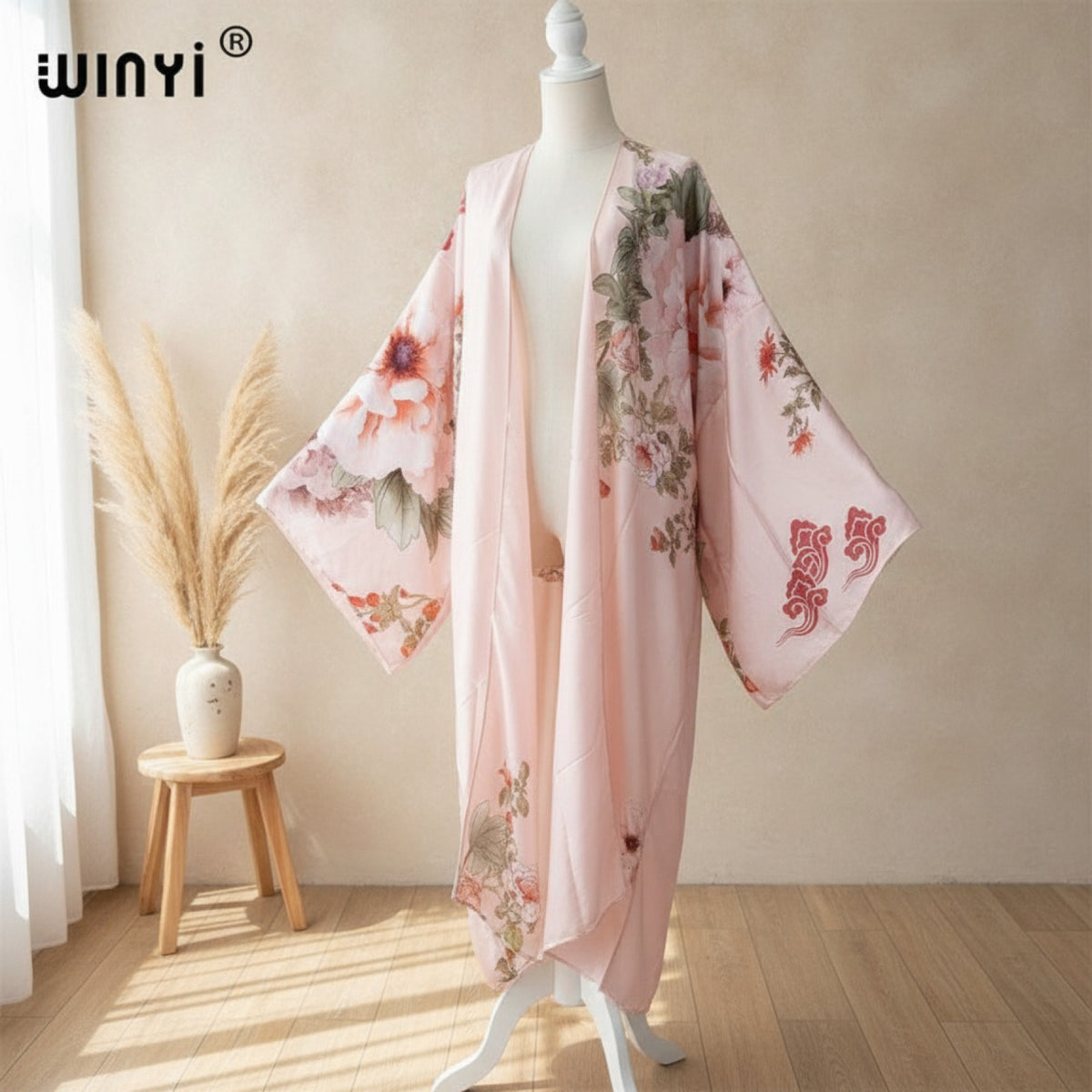 Kimono Long Bohème Imprimé Polyester Femme - Style Léger d'Été