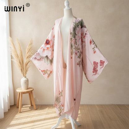 Kimono Long Bohème Imprimé Polyester Femme - Style Léger d'Été