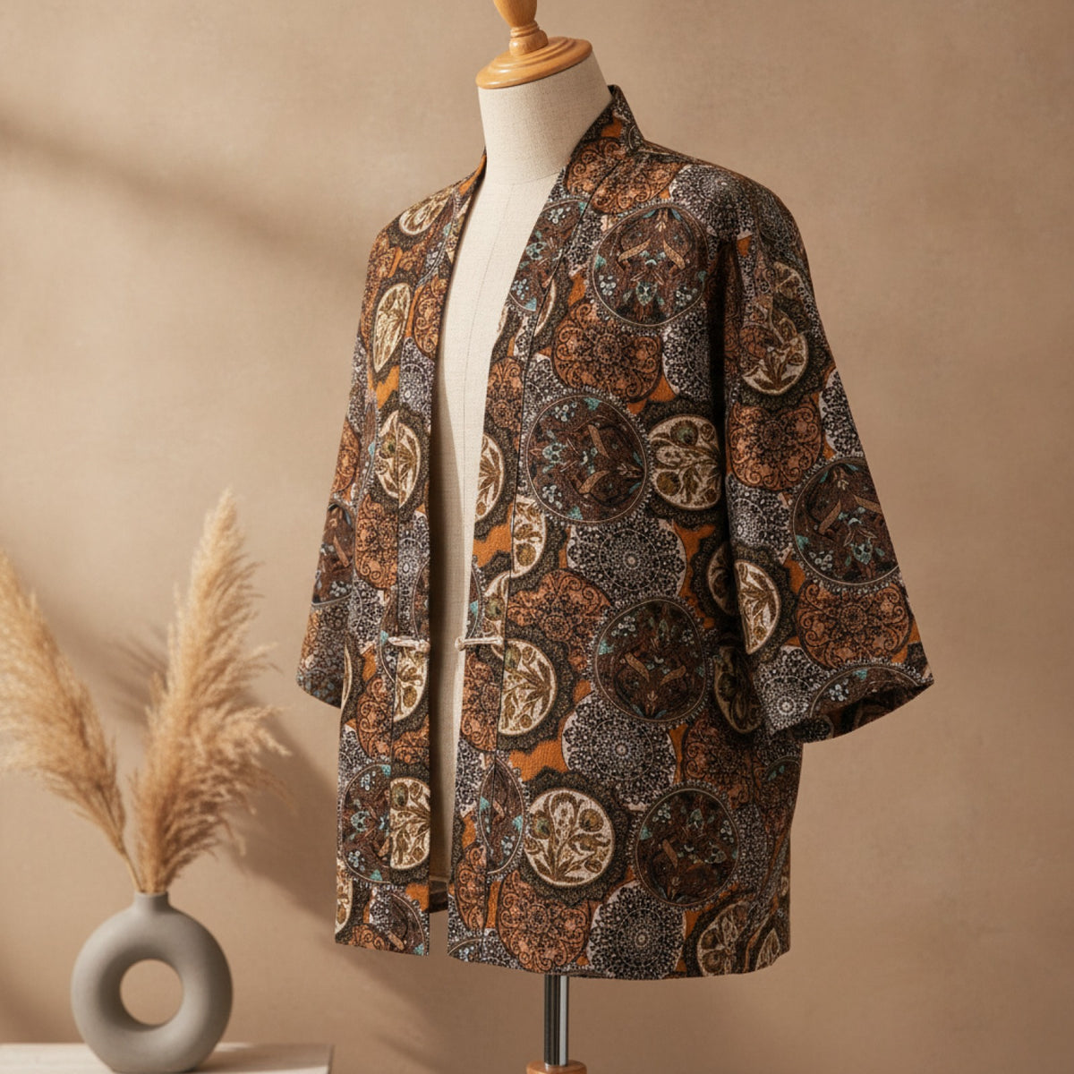 Kimono Court Homme Coton Lin Style Asiatique Traditionnel