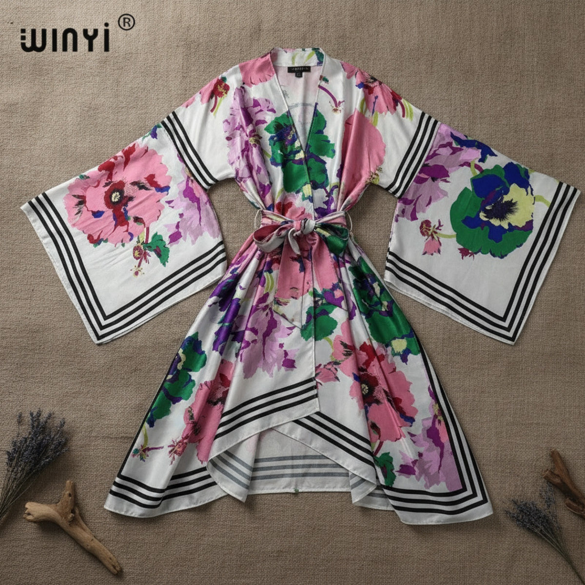 Kimono Mi-long Bohème Imprimé Polyester Femme