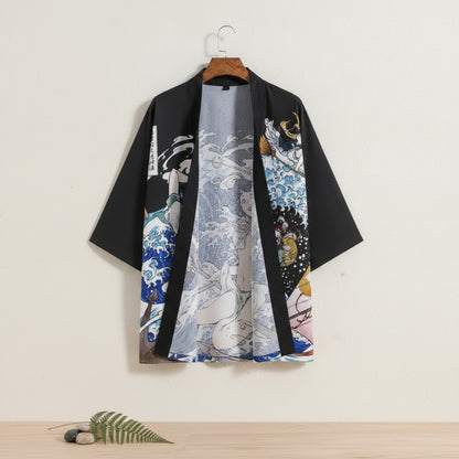 Kimono Court Polyester Motif Japonais - Style Asiatique
