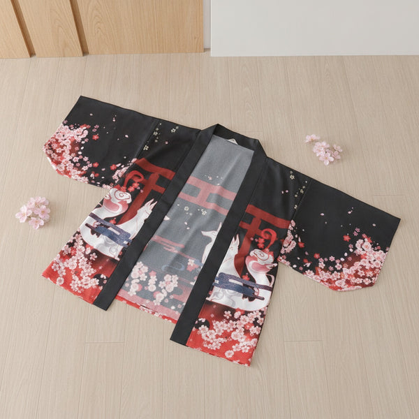 Kimono Court Polyester Motif Japonais - EASTQUEEN