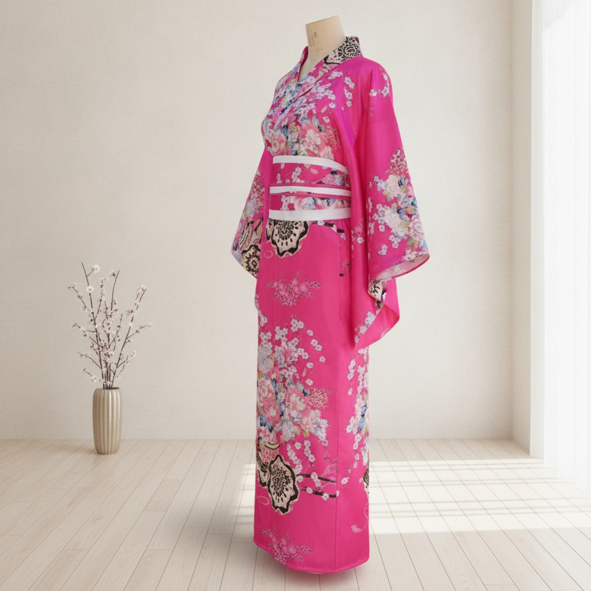 Kimono Femme Traditionnel Rose Coton & Polyester