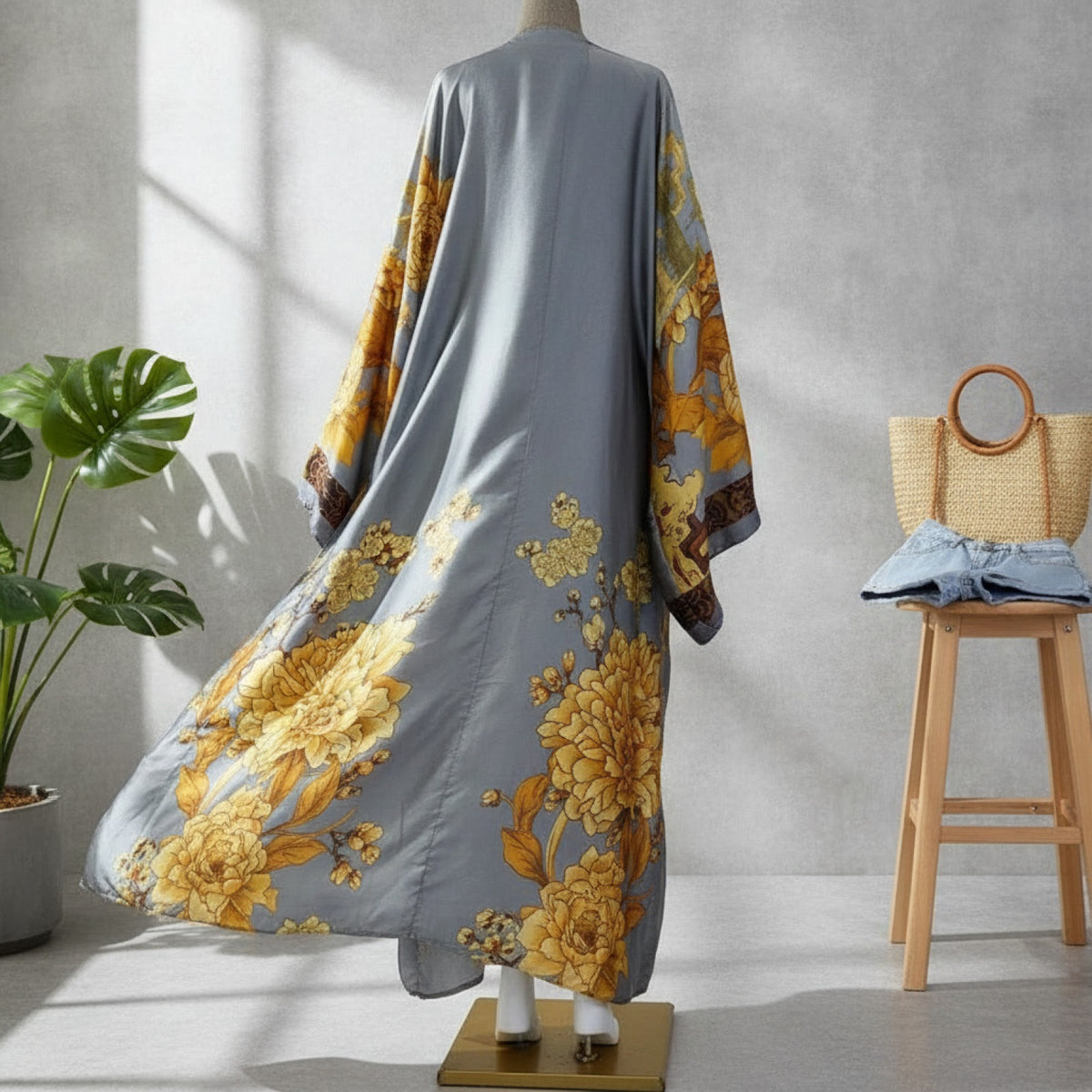 Kimono Long Bohème Imprimé Polyester Femme - Style Léger et Estival