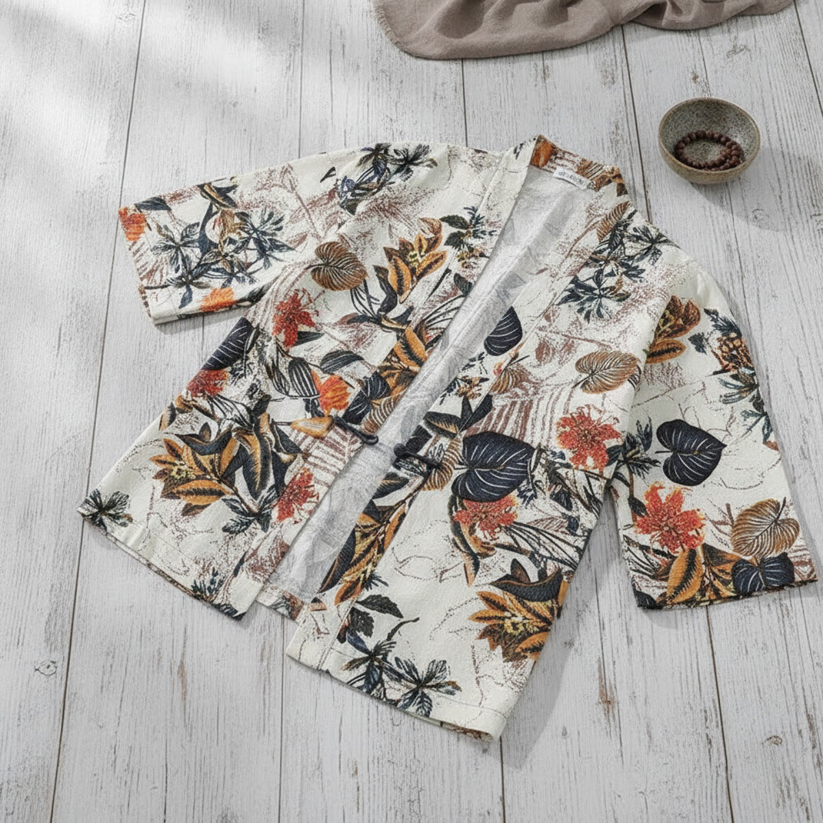 Kimono Court Homme en Coton et Lin - Style Asiatique Traditionnel