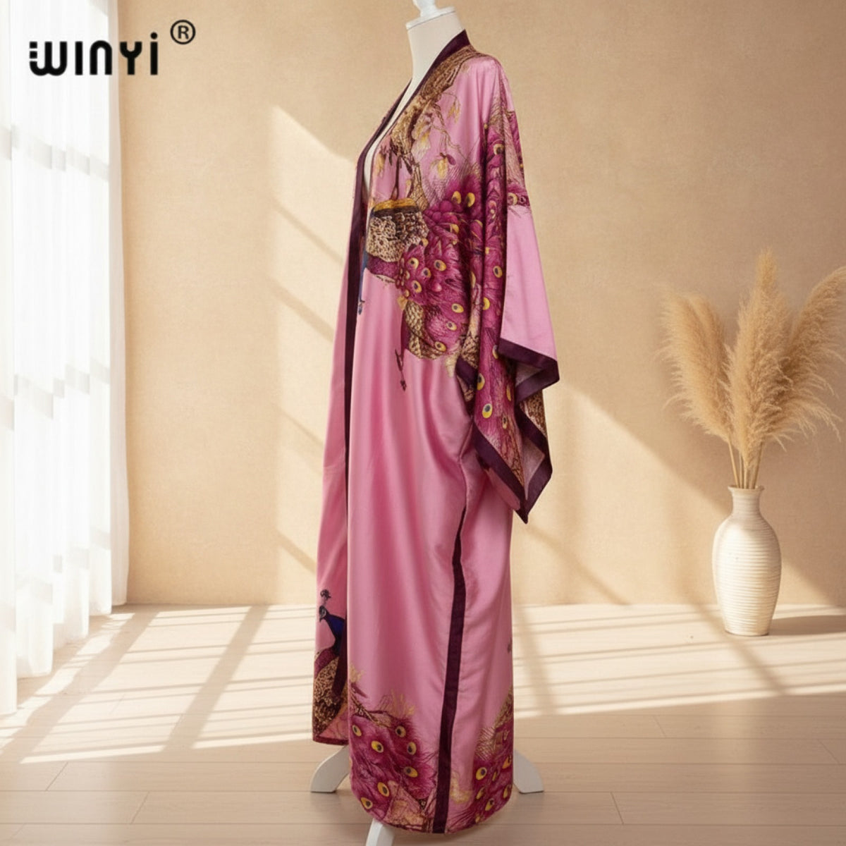 Kimono Long Bohème Imprimé Polyester Femme - Style Léger