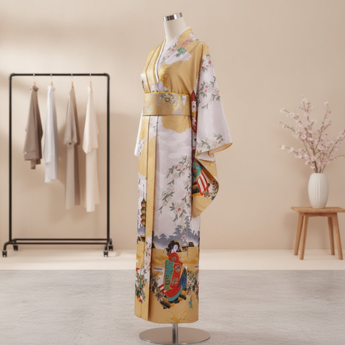 Kimono Femme Traditionnel Style Japonais en Satin et Polyester - Taille Unique