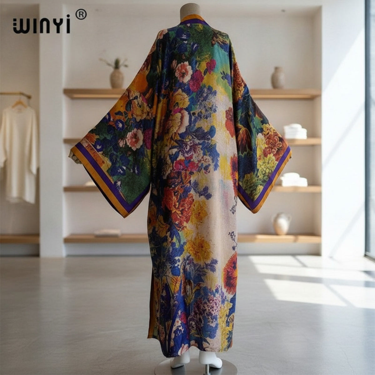 Kimono Long Fleuri Bohème Imprimé Polyester - Taille Unique