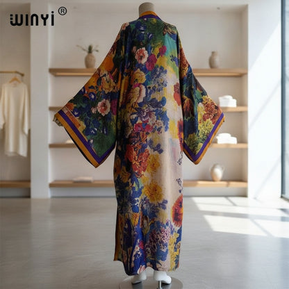 Kimono Long Fleuri Bohème Imprimé Polyester - Taille Unique