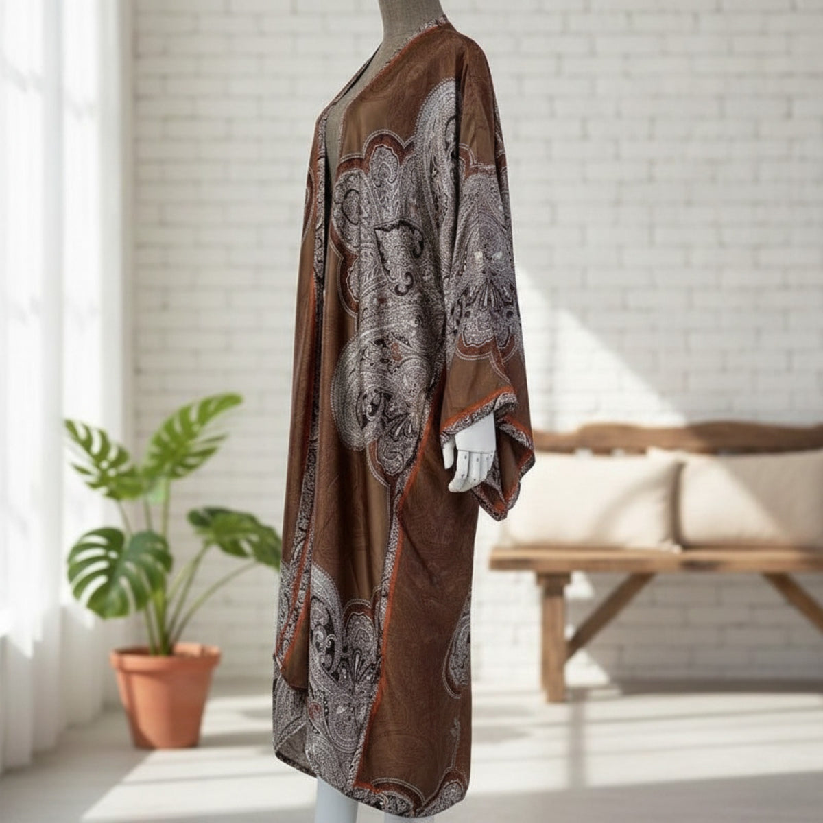 Kimono Long Femme Bohème Imprimé Léger Polyester