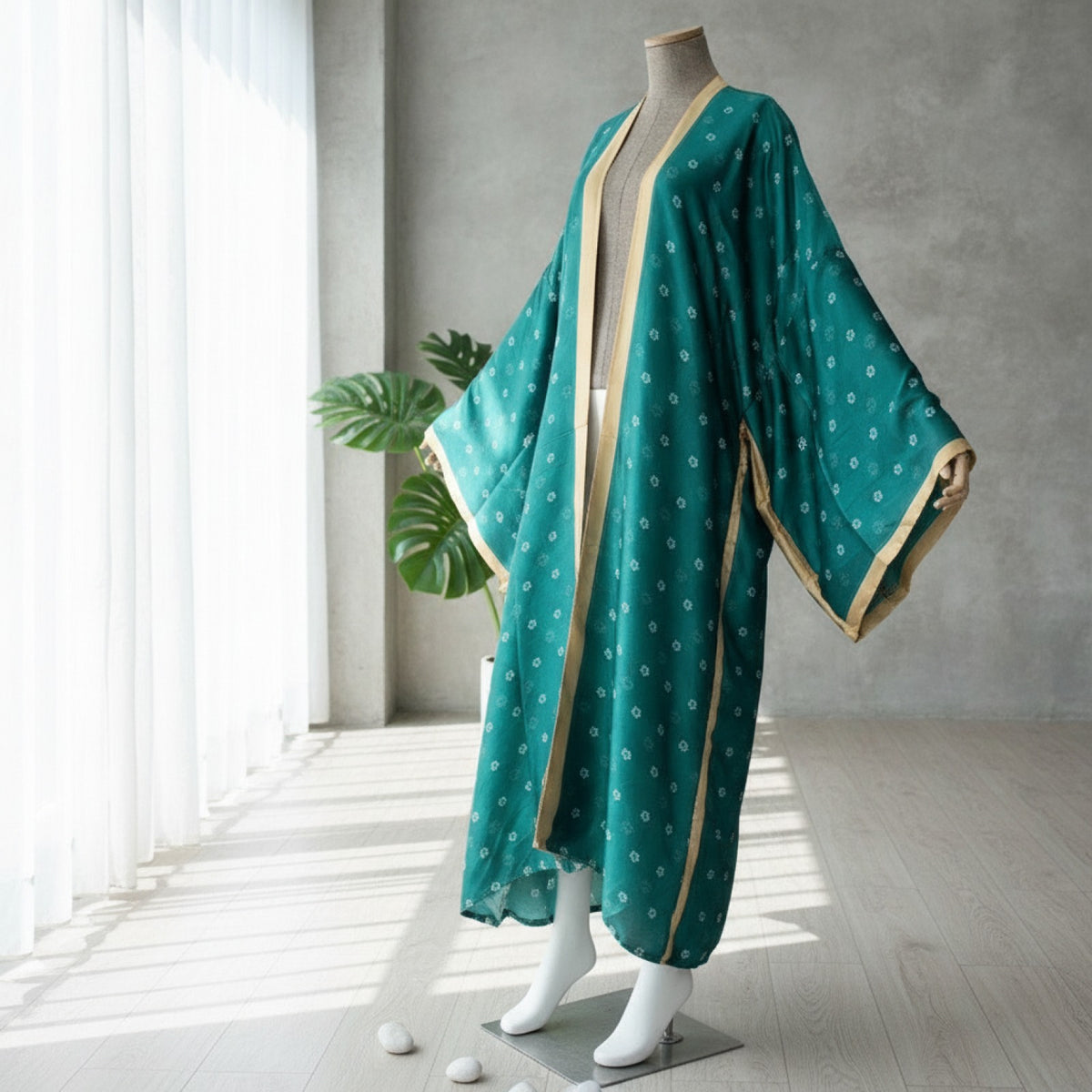 Kimono Long Bohème Imprimé Polyester Femme - Style Léger et Fleuri