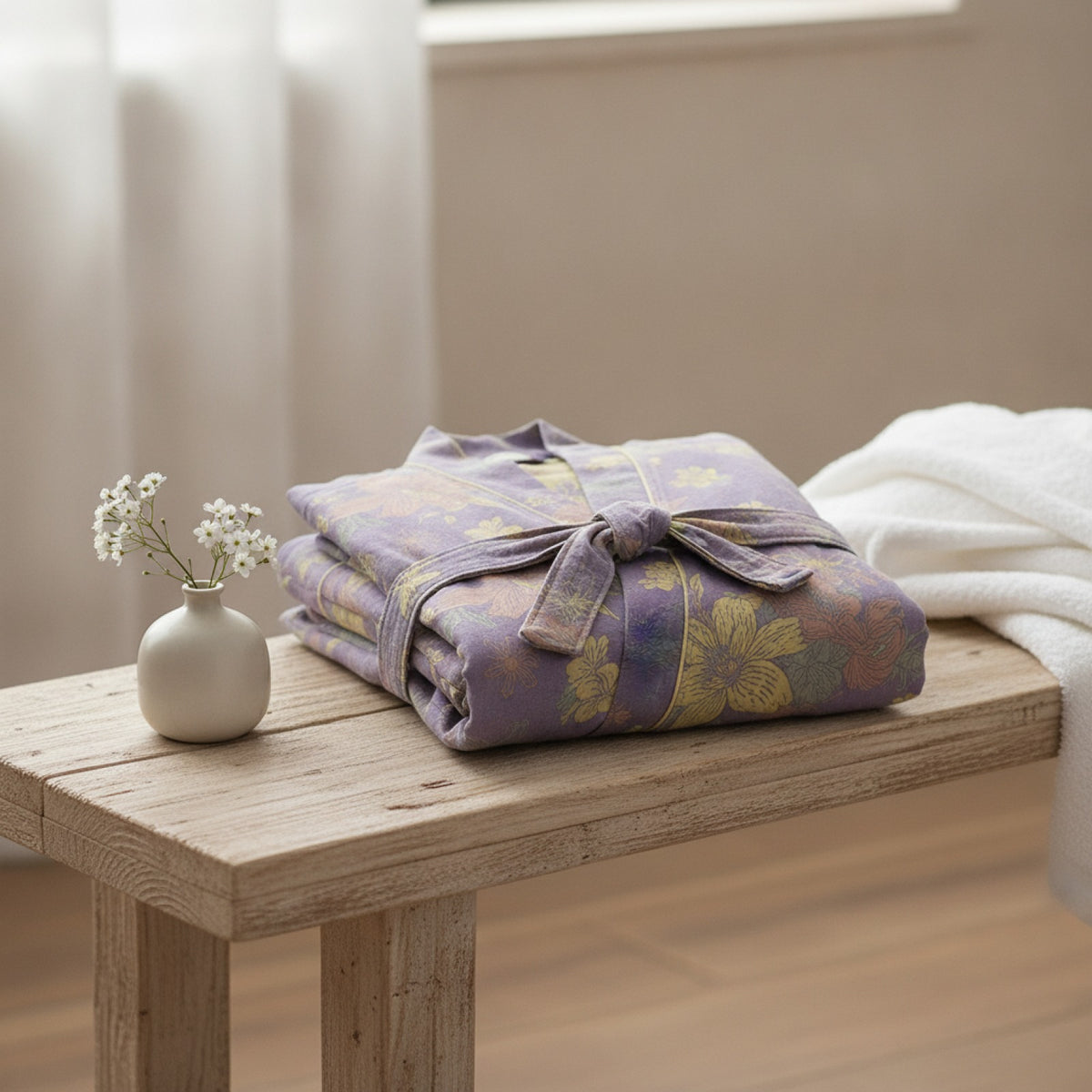 Kimono Mi-long Fleuri pour Femme en Coton - Confort & Style