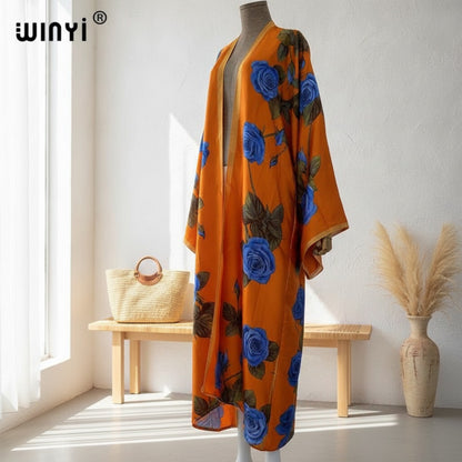 Kimono Long Bohème Imprimé Polyester pour Femme - Style Été