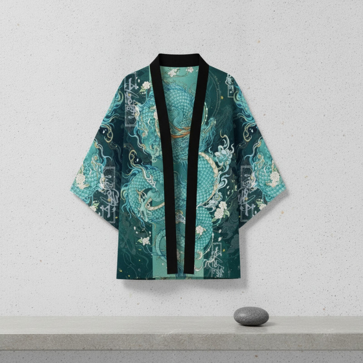 Kimono Court Homme Style Japonais Dragon Vert Polyester
