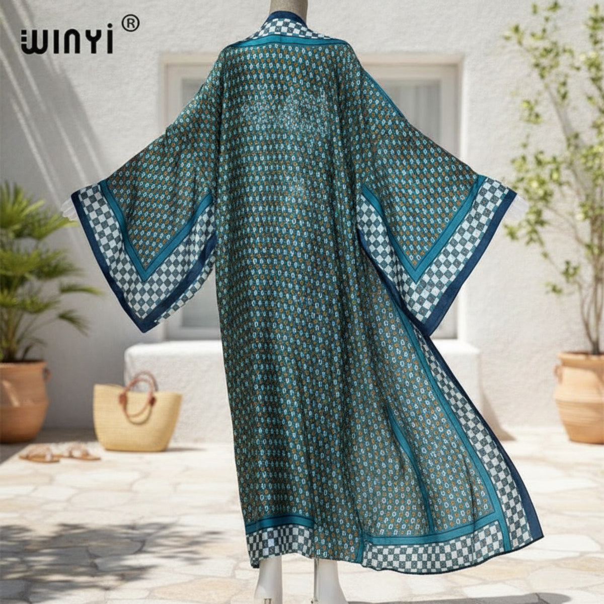 Kimono Long Bohème Imprimé Polyester Léger Femme