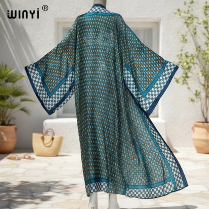 Kimono Long Bohème Imprimé Polyester Léger Femme