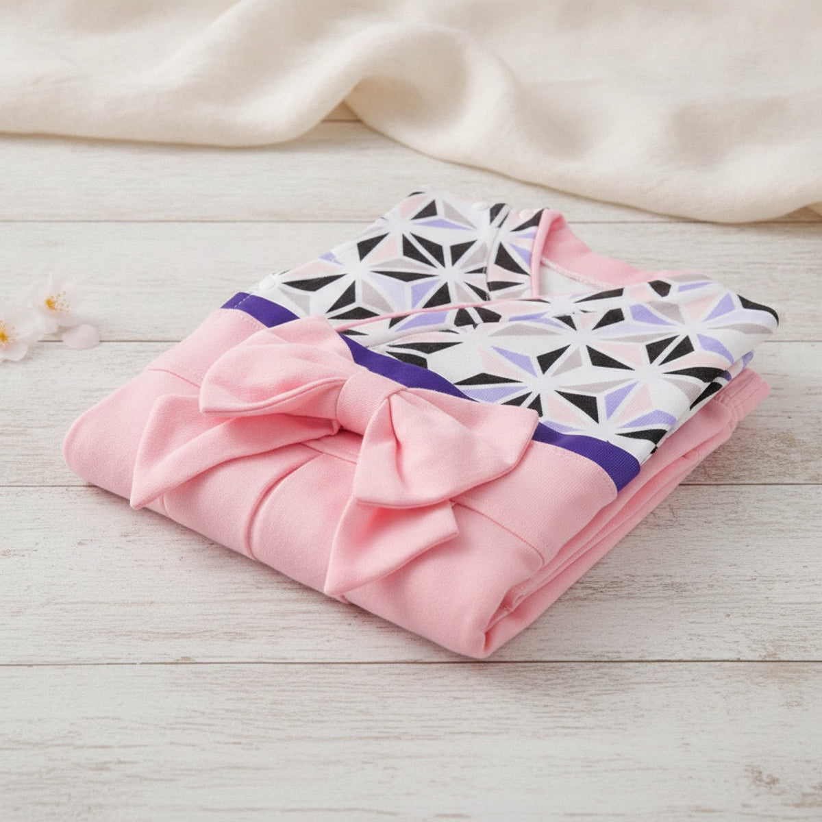 Ensemble Kimono et Pantalon Bébé Fille Style Japonais Fleuri