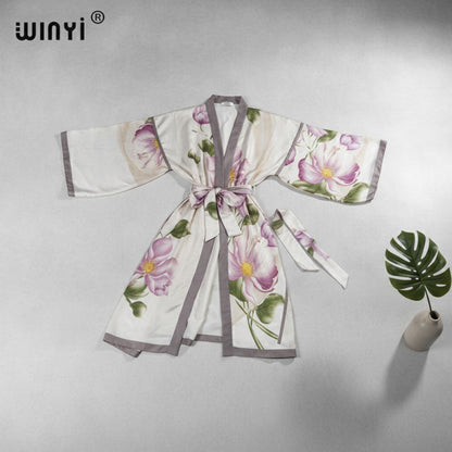 Kimono Mi-long Imprimé Bohème Polyester Femme