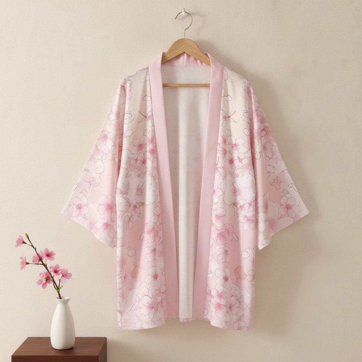 Kimono Court Fleuri Polyester Wifru Femme - Manches Trois-Quarts