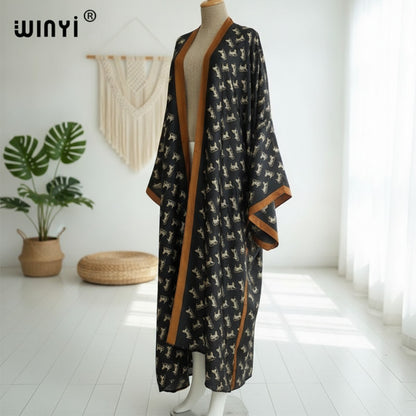 Kimono Long Femme Style Bohème Imprimé Polyester Léger