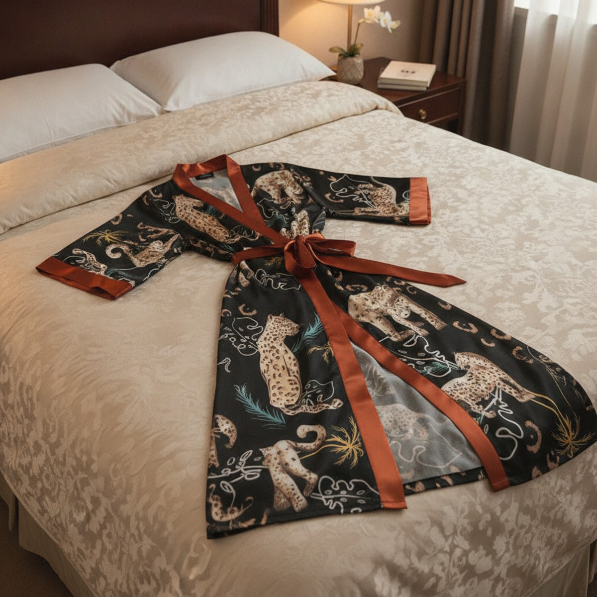 Kimono Long Satin Fleuri Femme - Confort & Élégance