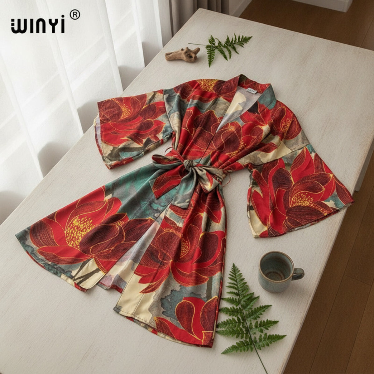 Kimono Long Bohème Imprimé Polyester Femme - Style Léger et Fleuri