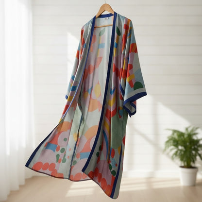 Kimono Long Bohème Imprimé Polyester Femme - Collection Été 2024