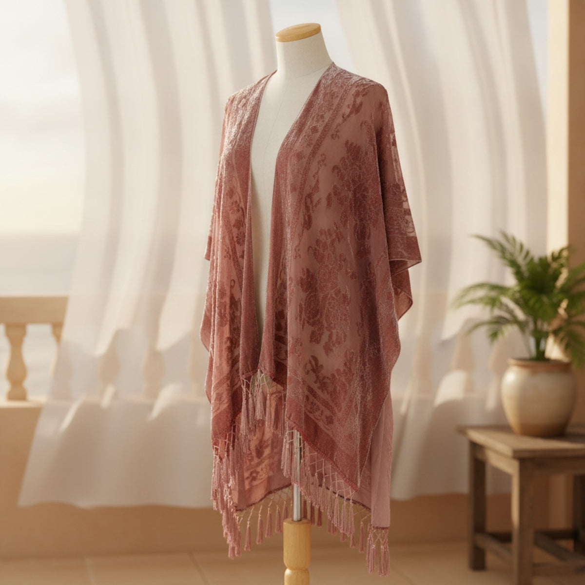 Kimono Court Fleuri en Dentelle Transparente pour Femme - WeHello
