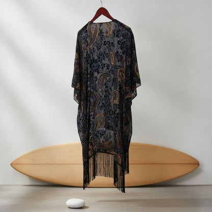 Kimono Court Fleuri en Nylon et Velours pour Femme