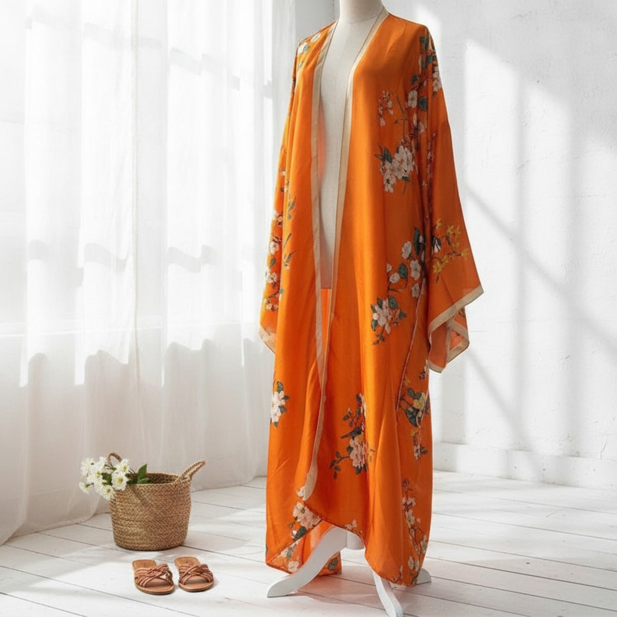 Kimono Long Bohème Imprimé "Silk Feeling" - Polyester Léger pour Femme