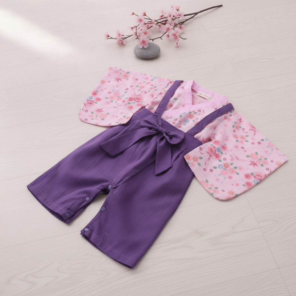 Ensemble Kimono et Pantalon Bébé Fille Style Japonais Floral