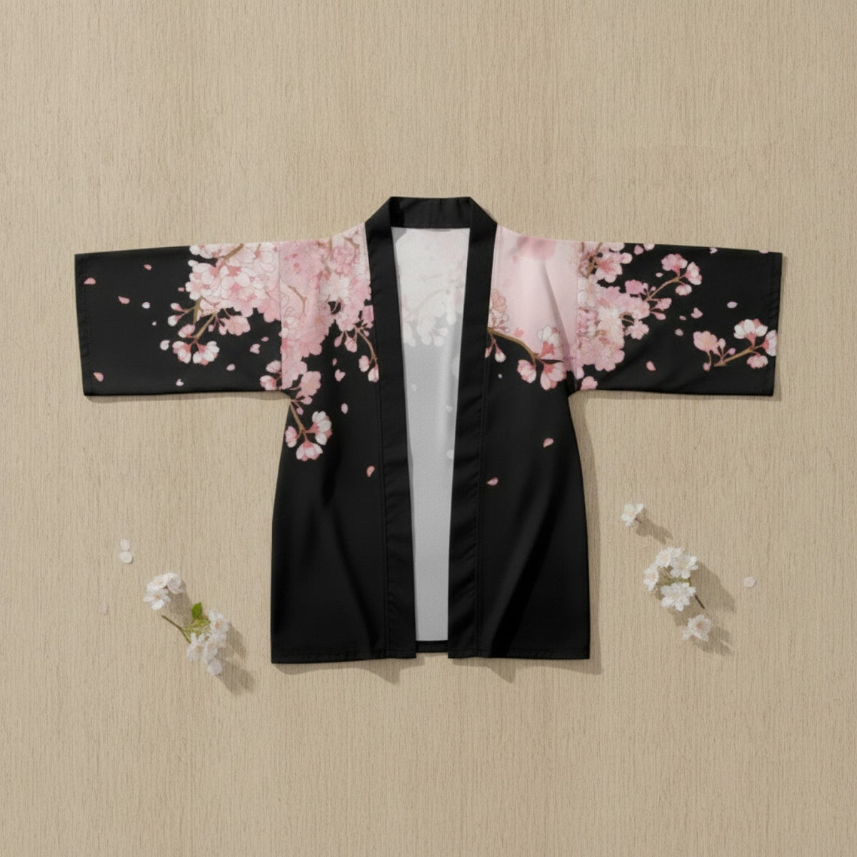 Kimono Court Femme Style Sakura Butterfly - Polyester Léger et Respirant