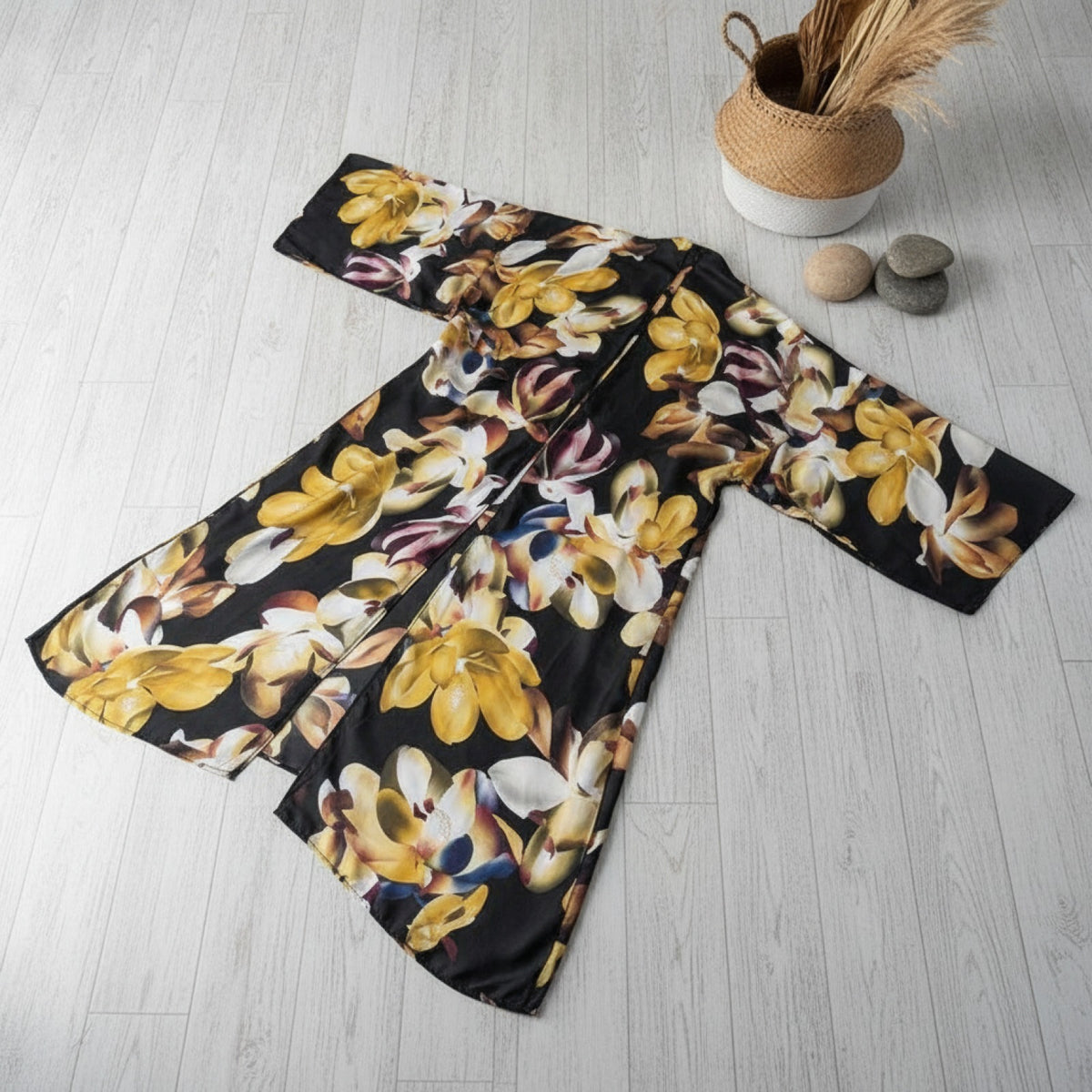 Kimono Long Bohème Imprimé Polyester Femme - Style Léger et Fleuri