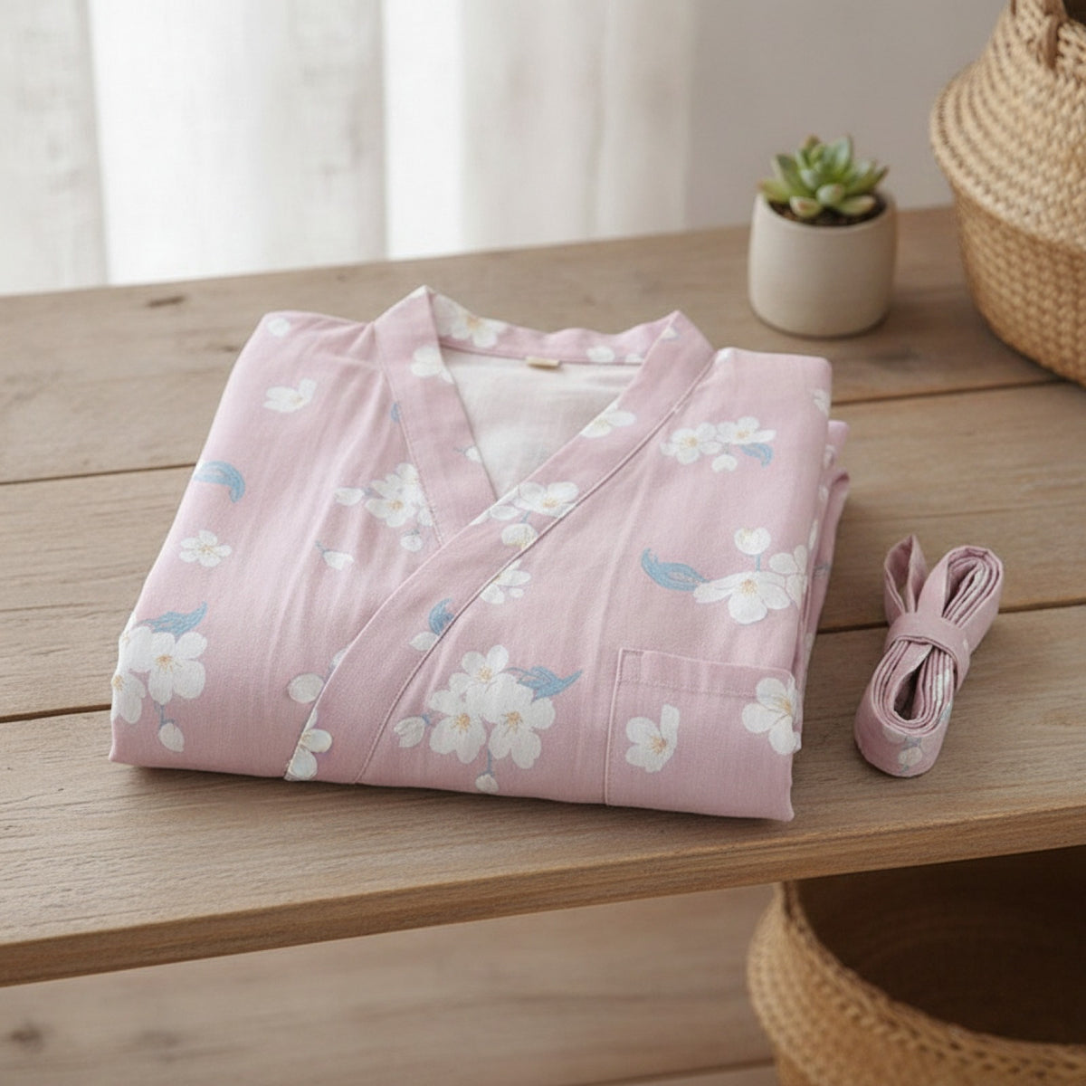 Kimono Chemise de Nuit en Coton pour Femme - Motif Cartoon Léger
