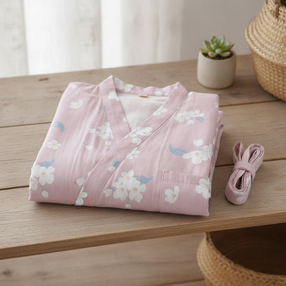 Kimono Chemise de Nuit en Coton pour Femme - Motif Cartoon Léger