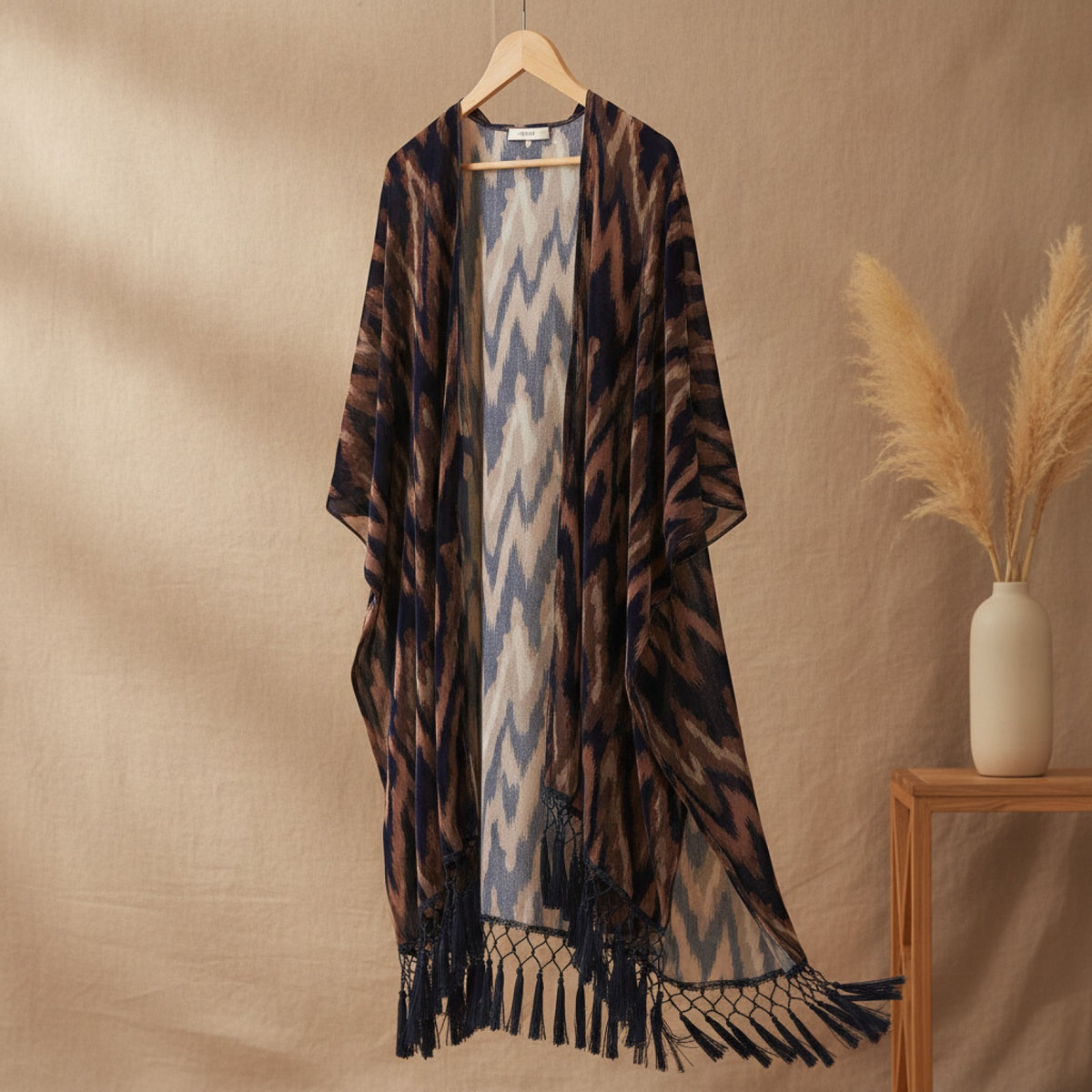 Kimono Court Fleuri en Nylon et Velours - Style National