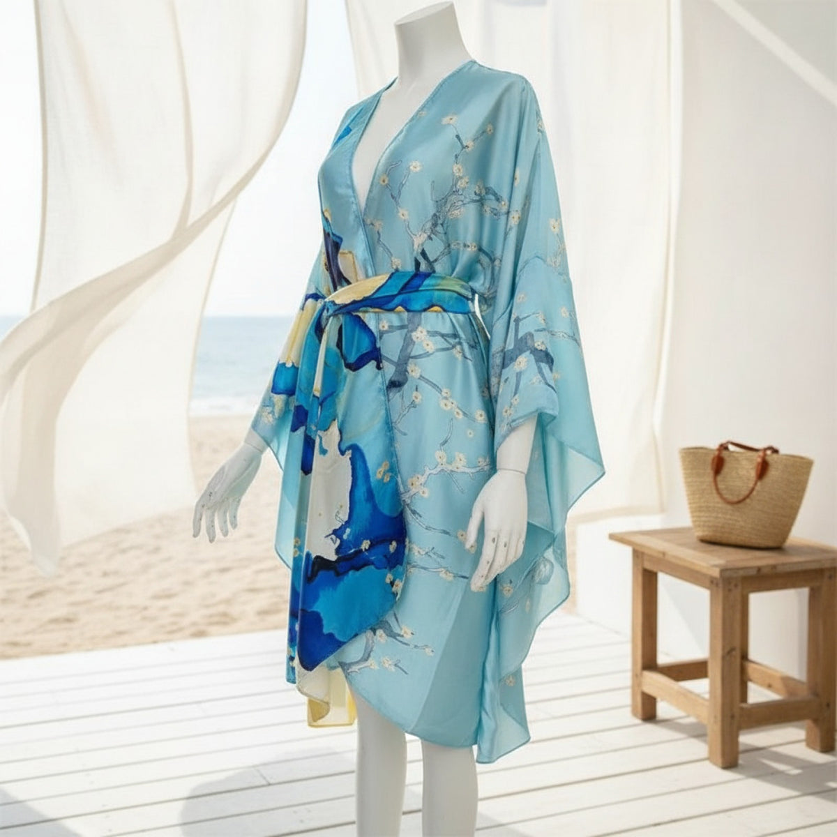 Kimono Long Bohème Imprimé Polyester Femme - Style Léger et Fleuri