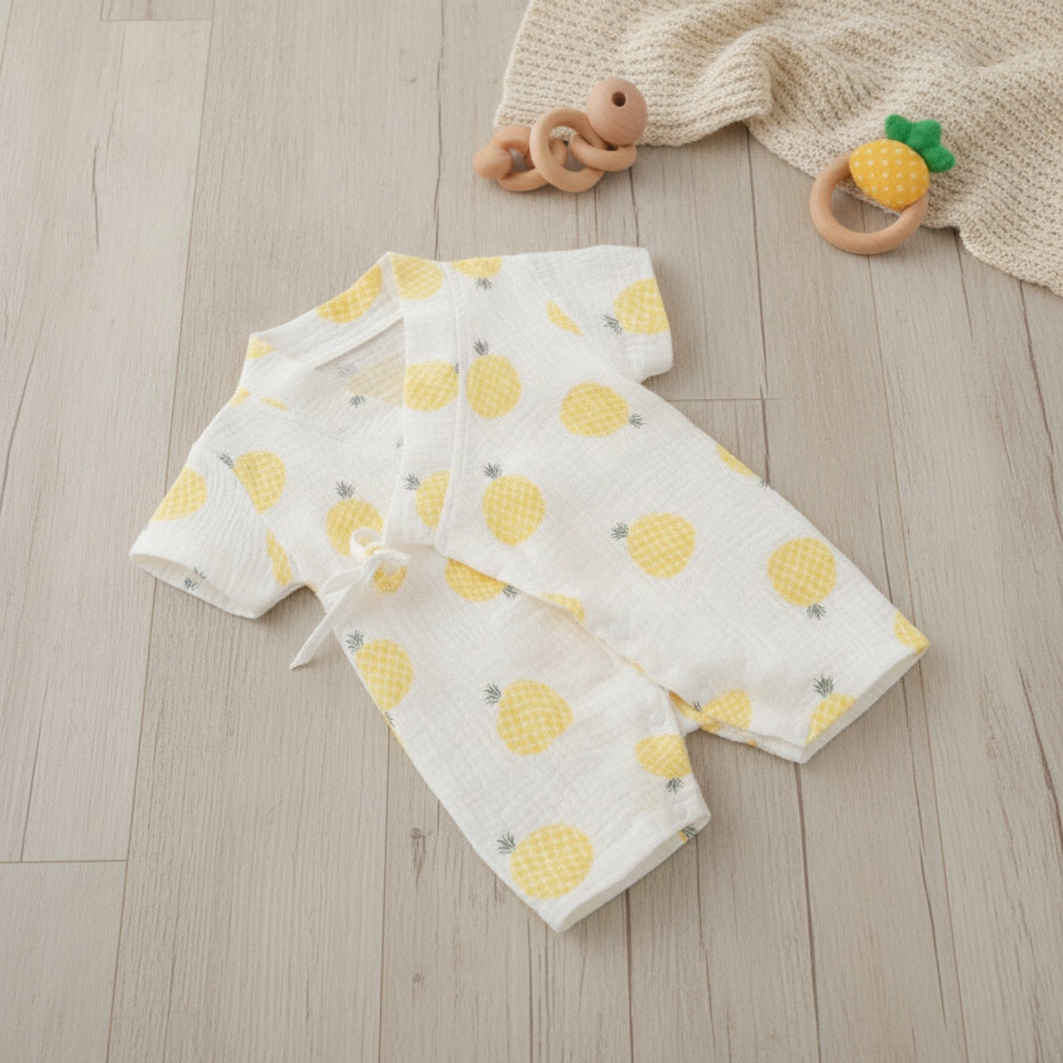Barboteuse Bébé "Kimono" Fleurie en Coton - Unisexe