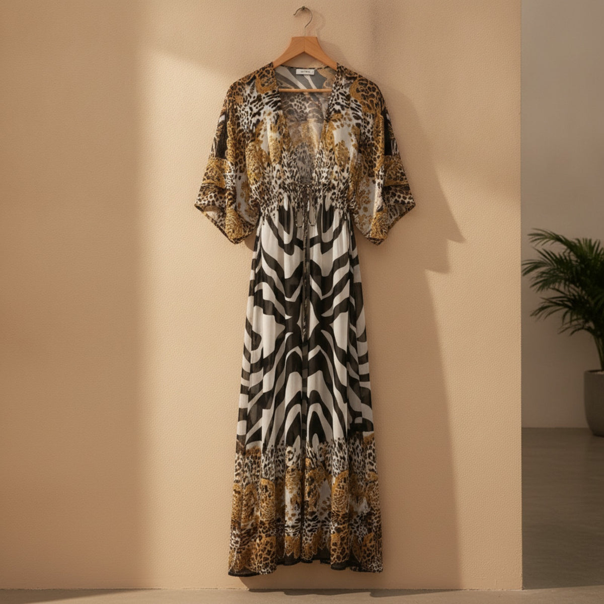 Kimono Long Plage Femme Motif Léopard Bohème Chic