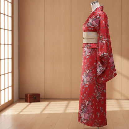 Kimono Femme Traditionnel Satiné Long Manches Trois-Quarts - Taille Unique