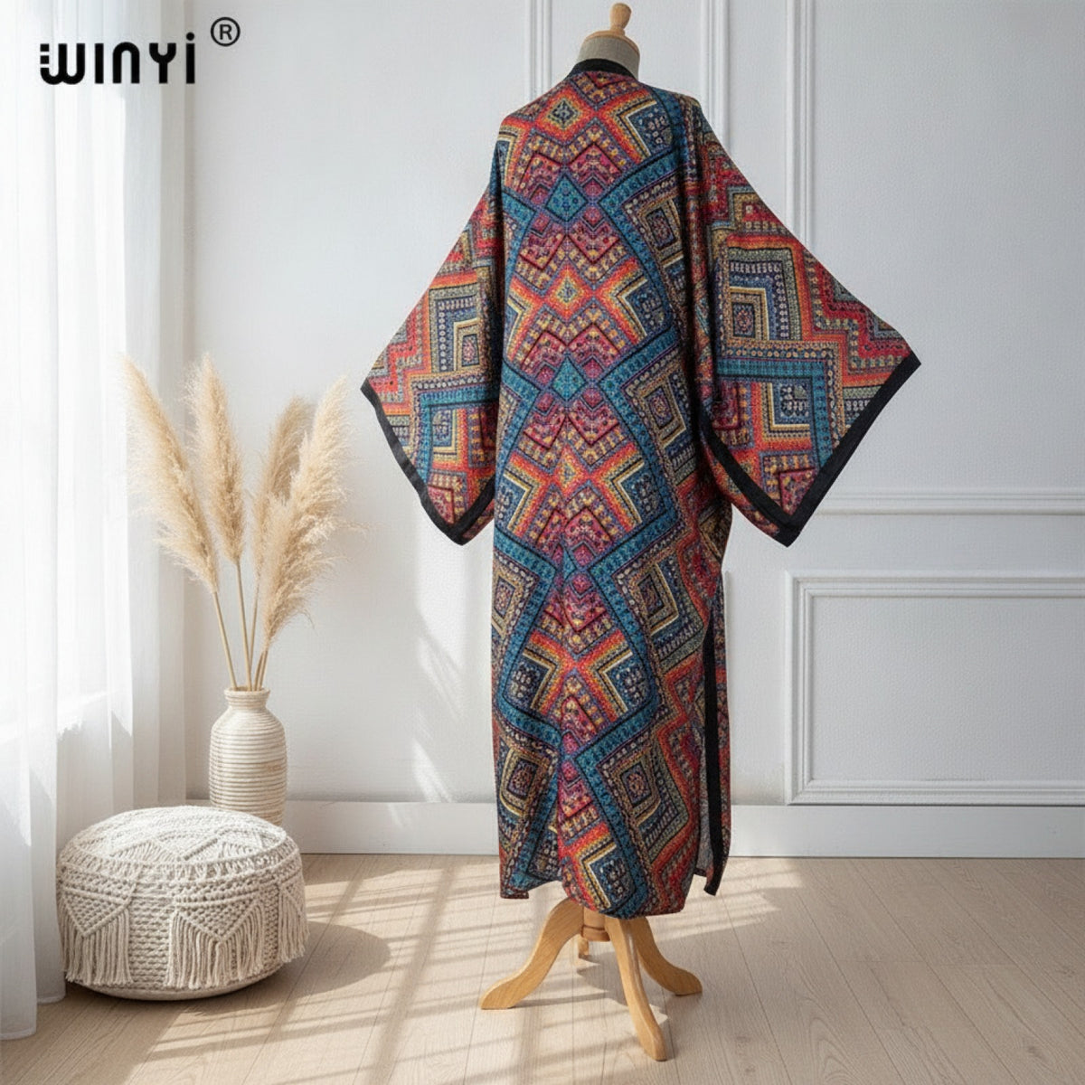Kimono Long Femme Style Bohème Imprimé Polyester Léger