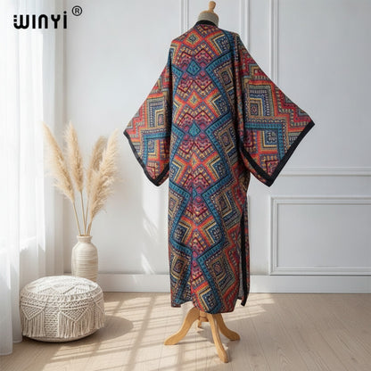 Kimono Long Femme Style Bohème Imprimé Polyester Léger