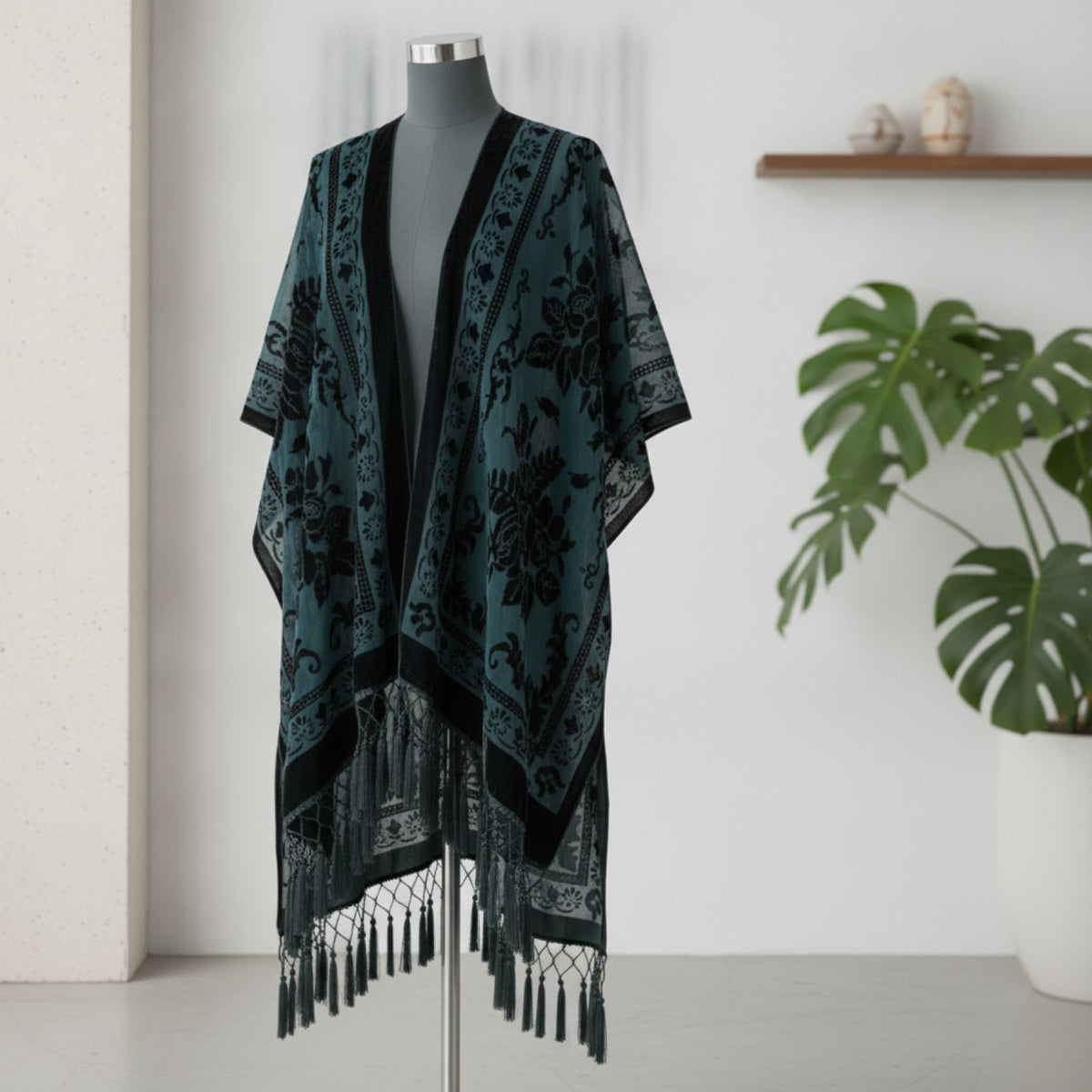 Kimono Court Fleuri en Dentelle Transparente pour Femme - WeHello