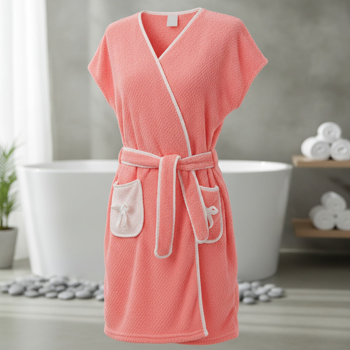 Kimono Peignoir Femme Doux et Absorbant en Polaire Corail