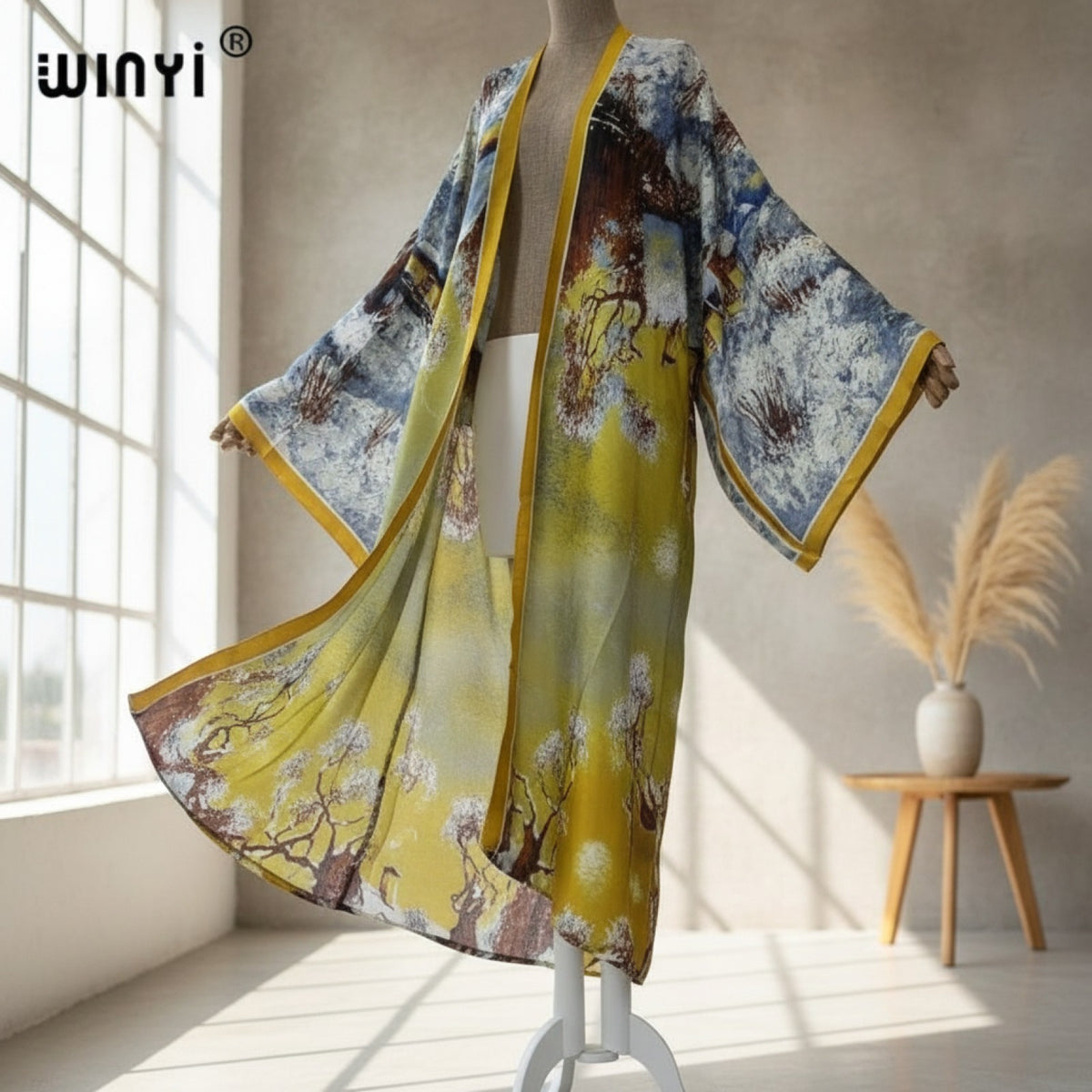 Kimono Long Femme Bohème – Cardigan Léger Imprimé Fleuri, Taille Unique