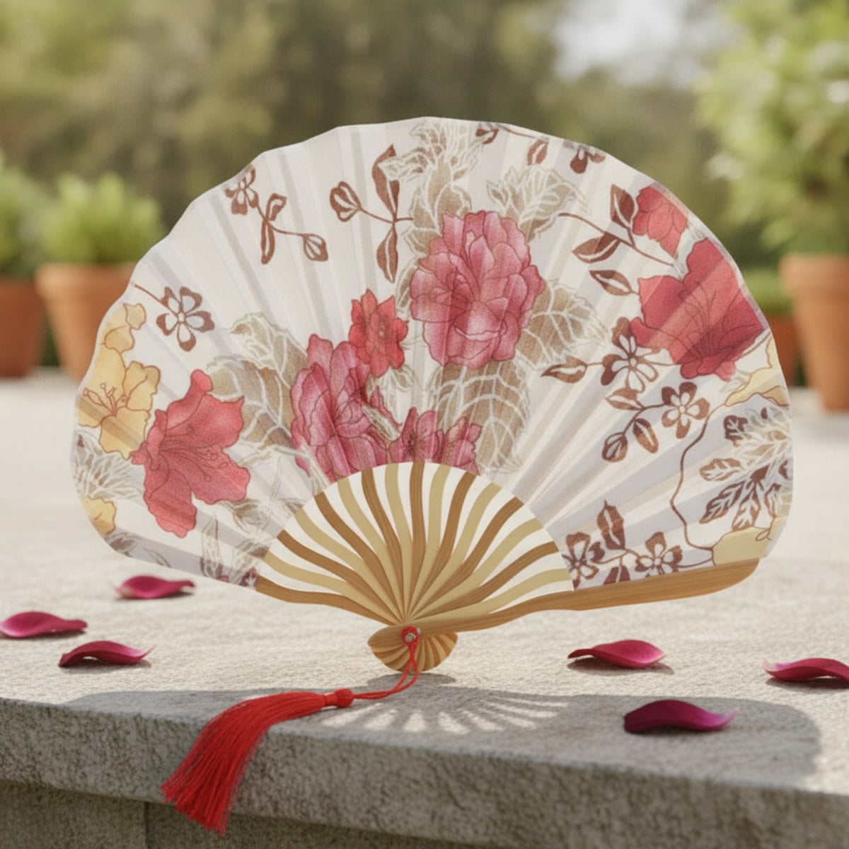Éventail Vintage Pliant en Soie et Bambou - Style Traditionnel