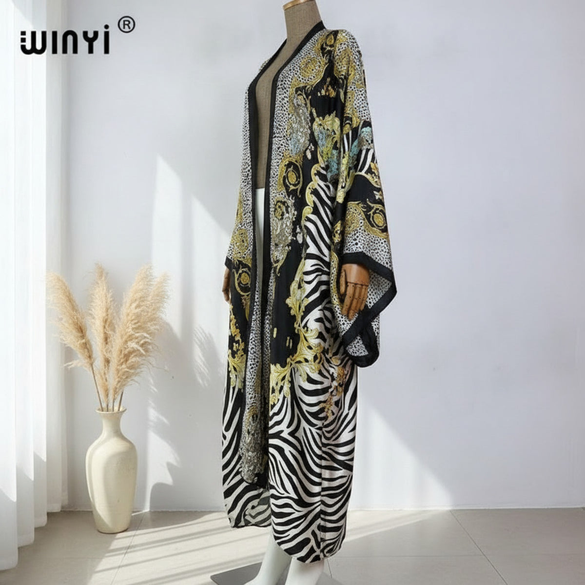 Kimono Long Femme Bohème – Cardigan Léger Imprimé Effet Soie