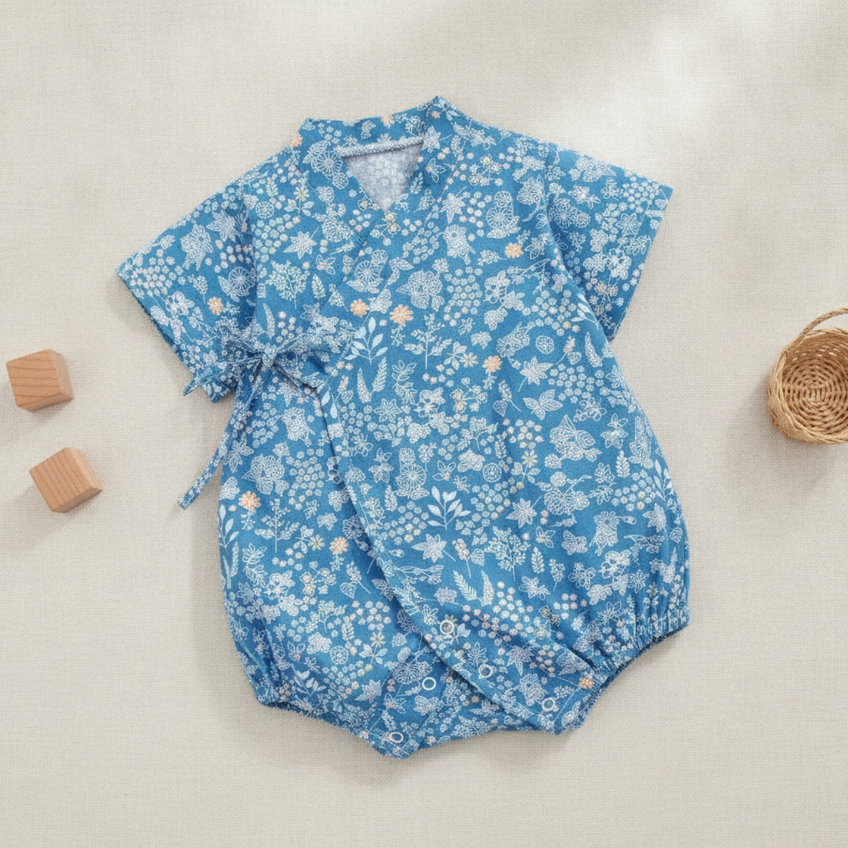 Barboteuse Bébé Fille Fleurie en Coton - Style Kimono Été