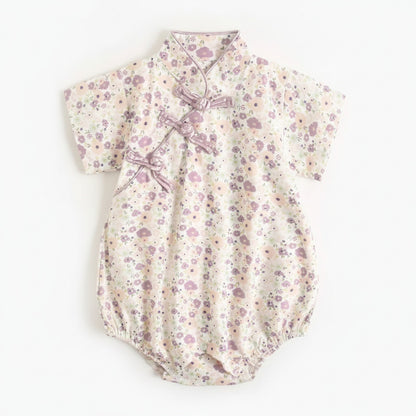 Barboteuse Bébé Fille Fleurie Manches Courtes en Coton - Style Quotidien